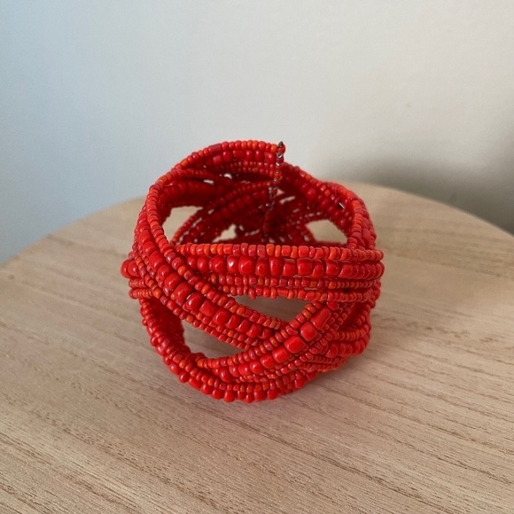 2/$15 Red Beaded Wraparound Bracelet Statement Color Stunning - Picture 1 of 2